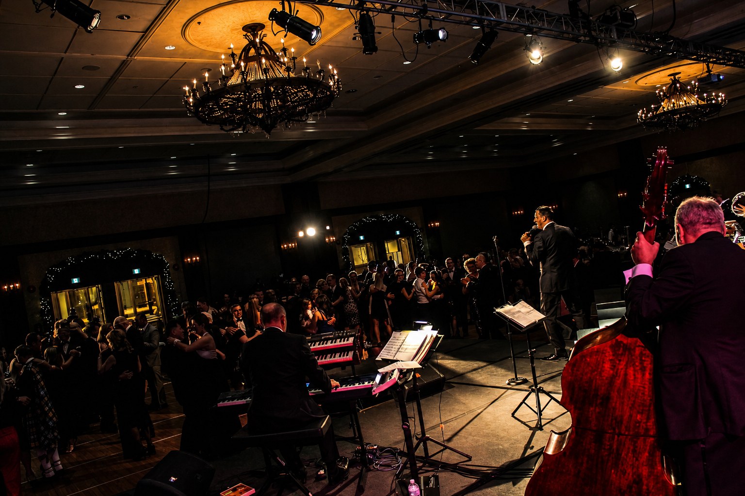 Unique Party Band performing to a full room at a Fairmont New Year's Eve gala